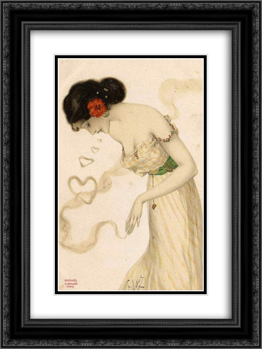 Smoking Women 18x24 Black Ornate Wood Framed Art Print Poster with Double Matting by Kirchner, Raphael