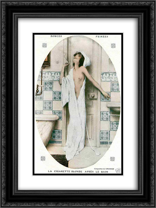 Sweet smoke 18x24 Black Ornate Wood Framed Art Print Poster with Double Matting by Kirchner, Raphael
