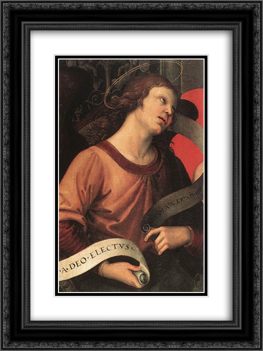 Angel, from the polyptych of St. Nicolas of Tolentino 18x24 Black Ornate Wood Framed Art Print Poster with Double Matting by Raphael