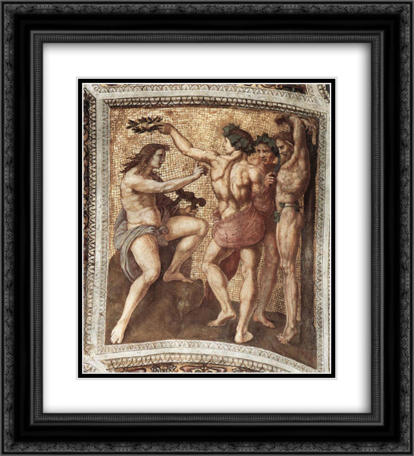 Apollo and Marsyas, from the 'Stanza della Segnatura' 20x22 Black Ornate Wood Framed Art Print Poster with Double Matting by Raphael