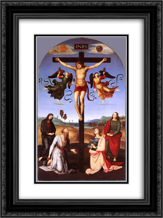 Crucifixion 18x24 Black Ornate Wood Framed Art Print Poster with Double Matting by Raphael