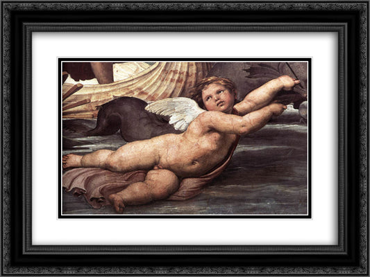 Galatea, detail of putto 24x18 Black Ornate Wood Framed Art Print Poster with Double Matting by Raphael