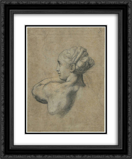 Head of a Woman 20x24 Black Ornate Wood Framed Art Print Poster with Double Matting by Raphael