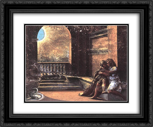 Isaac and Rebecca Spied upon by Abimelech 24x20 Black Ornate Wood Framed Art Print Poster with Double Matting by Raphael