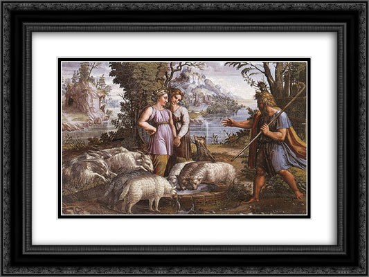 Jacob's Encounter with Rachel 24x18 Black Ornate Wood Framed Art Print Poster with Double Matting by Raphael