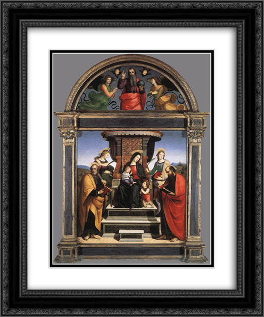 Madonna and Child Enthroned with Saints 20x24 Black Ornate Wood Framed Art Print Poster with Double Matting by Raphael