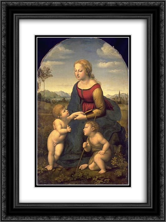 Madonna With Child And St. John The Baptist 18x24 Black Ornate Wood Framed Art Print Poster with Double Matting by Raphael
