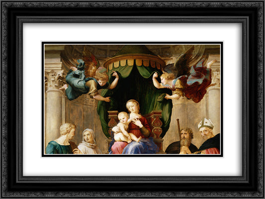 Madonna with the Baldachino (detail) 24x18 Black Ornate Wood Framed Art Print Poster with Double Matting by Raphael