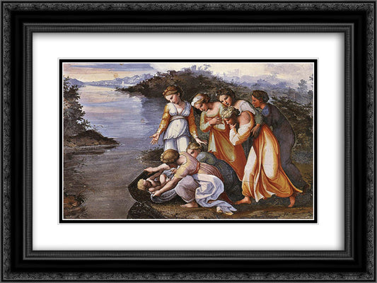 Moses Saved from the Water 24x18 Black Ornate Wood Framed Art Print Poster with Double Matting by Raphael