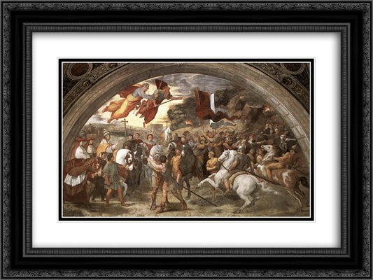 Pope Leo I Repulsing Attila 24x18 Black Ornate Wood Framed Art Print Poster with Double Matting by Raphael