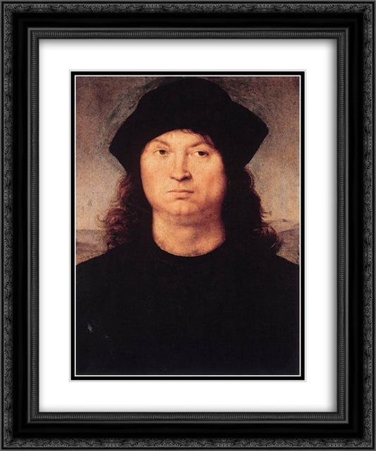 Portrait of a Man 20x24 Black Ornate Wood Framed Art Print Poster with Double Matting by Raphael