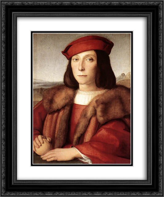 Portrait of a Man holding an Apple 20x24 Black Ornate Wood Framed Art Print Poster with Double Matting by Raphael