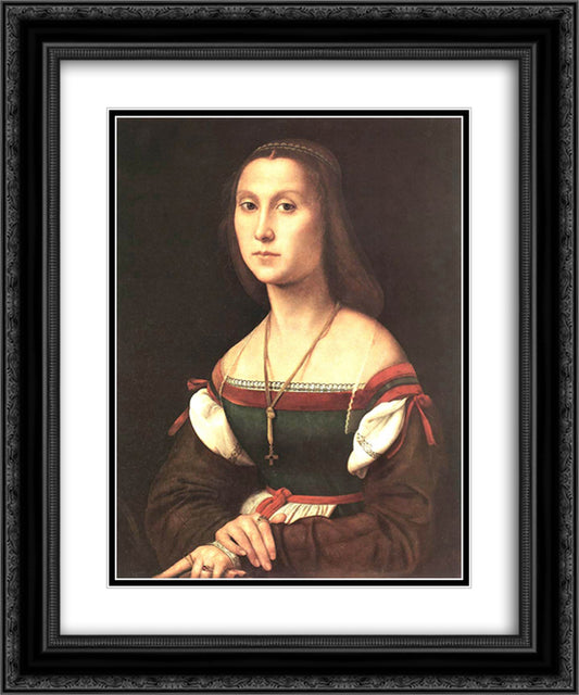 Portrait of a Woman (La Muta) 20x24 Black Ornate Wood Framed Art Print Poster with Double Matting by Raphael