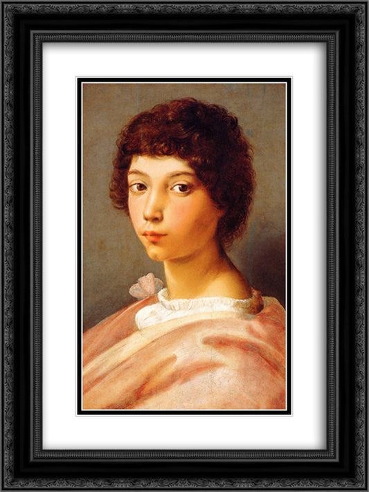 Portrait of a Young Man 18x24 Black Ornate Wood Framed Art Print Poster with Double Matting by Raphael