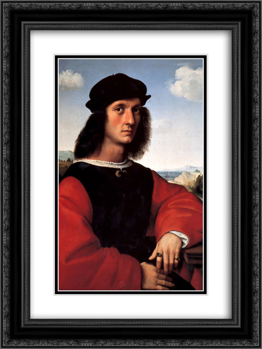 Portrait of Agnolo Doni 18x24 Black Ornate Wood Framed Art Print Poster with Double Matting by Raphael