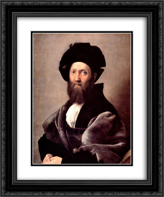 Portrait of Baldassare Castiglione 20x24 Black Ornate Wood Framed Art Print Poster with Double Matting by Raphael