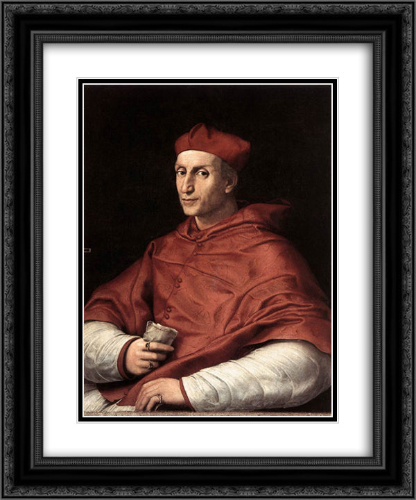 Portrait of Cardinal Dovizzi de Bibbiena 20x24 Black Ornate Wood Framed Art Print Poster with Double Matting by Raphael