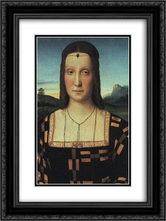 Portrait of Elizabeth Gonzaga 18x24 Black Ornate Wood Framed Art Print Poster with Double Matting by Raphael