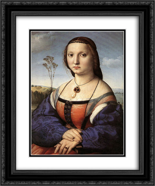 Portrait of Maddalena Doni 20x24 Black Ornate Wood Framed Art Print Poster with Double Matting by Raphael