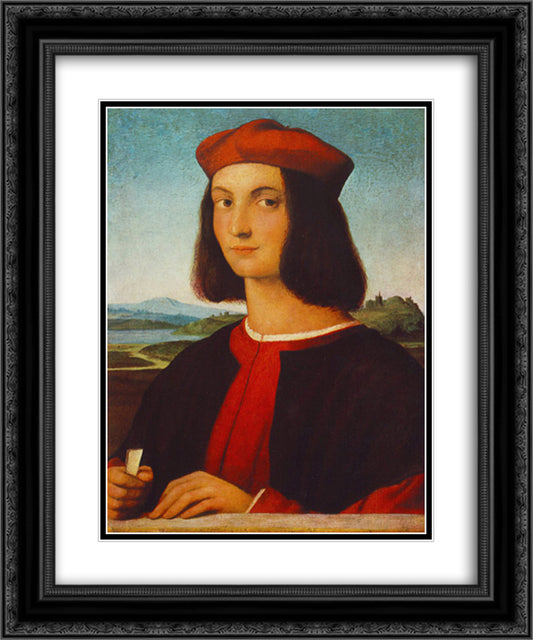 Portrait of the Young Pietro Bembo 20x24 Black Ornate Wood Framed Art Print Poster with Double Matting by Raphael