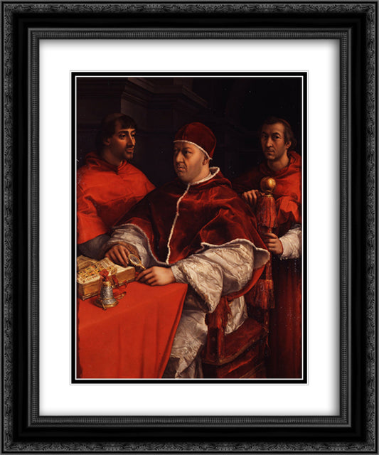 Portraits of Leo X Cardinal Luigi de' Rossi and Giulio de Medici 20x24 Black Ornate Wood Framed Art Print Poster with Double Matting by Raphael