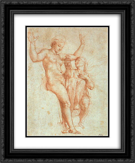 Psyche presenting Venus with water from the Styx 20x24 Black Ornate Wood Framed Art Print Poster with Double Matting by Raphael