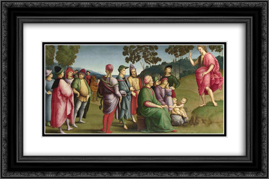 Saint John the Baptist Preaching 24x16 Black Ornate Wood Framed Art Print Poster with Double Matting by Raphael