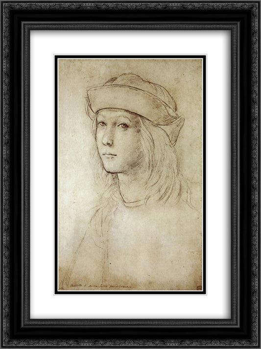 Self Portrait 18x24 Black Ornate Wood Framed Art Print Poster with Double Matting by Raphael