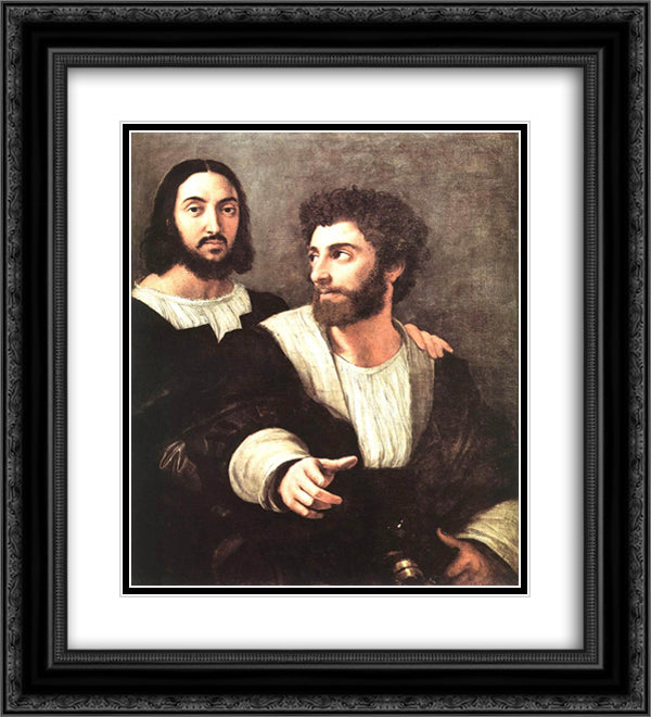 Self Portrait with a Friend 20x22 Black Ornate Wood Framed Art Print Poster with Double Matting by Raphael