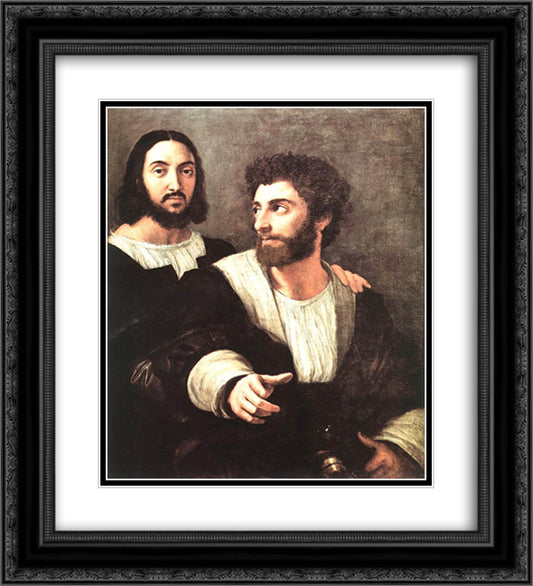 Self Portrait with a Friend 20x22 Black Ornate Wood Framed Art Print Poster with Double Matting by Raphael