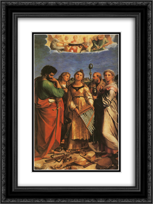 St. Cecilia with Sts. Paul, John Evangelists, Augustine and Mary Magdalene 18x24 Black Ornate Wood Framed Art Print Poster with Double Matting by Raphael