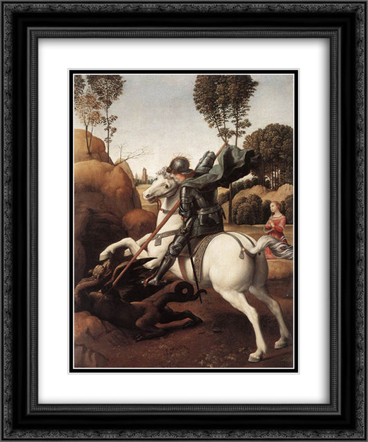 St. George and the Dragon 20x24 Black Ornate Wood Framed Art Print Poster with Double Matting by Raphael