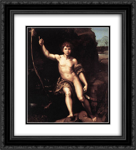 St. John the Baptist in the Desert 20x22 Black Ornate Wood Framed Art Print Poster with Double Matting by Raphael