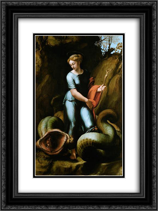 St. Margaret 18x24 Black Ornate Wood Framed Art Print Poster with Double Matting by Raphael