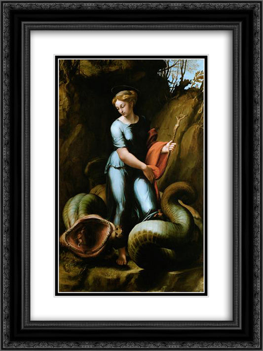 St. Margaret 18x24 Black Ornate Wood Framed Art Print Poster with Double Matting by Raphael