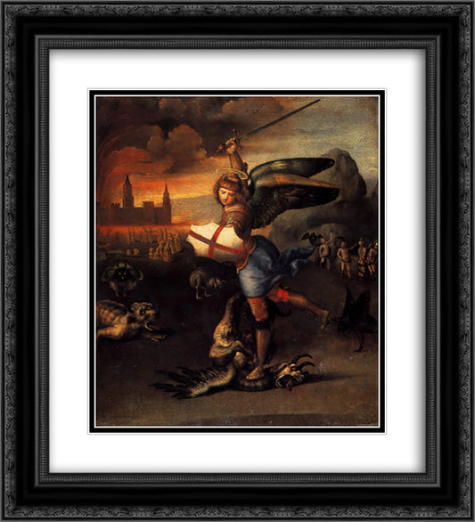 St. Michael 20x22 Black Ornate Wood Framed Art Print Poster with Double Matting by Raphael