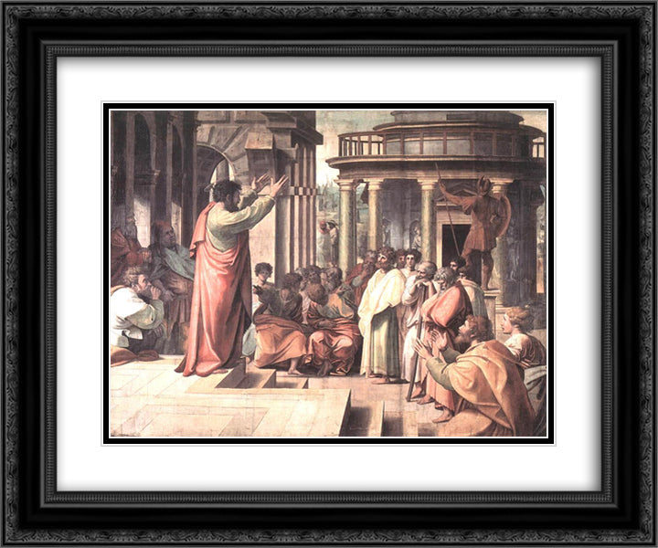 St. Paul Preaching at Athens (cartoon for the Sistine Chapel) 24x20 Black Ornate Wood Framed Art Print Poster with Double Matting by Raphael