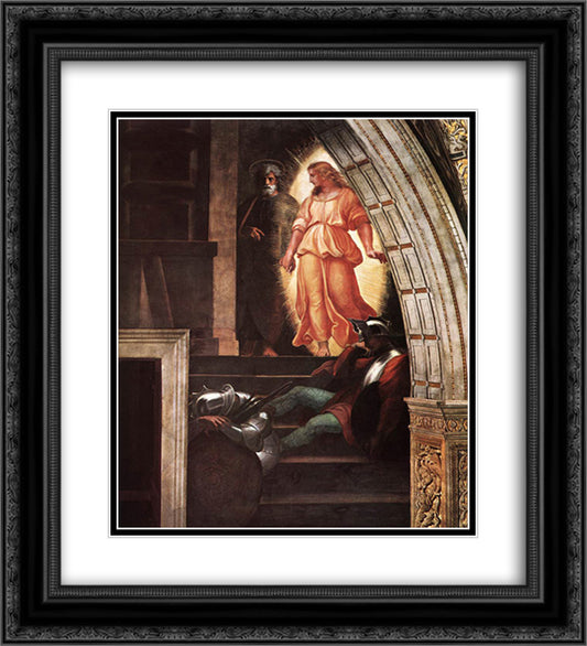 St Peter Escapes with the Angel, from 'The Liberation of Saint Peter' in the Stanza d'Eliodoro 20x22 Black Ornate Wood Framed Art Print Poster with Double Matting by Raphael