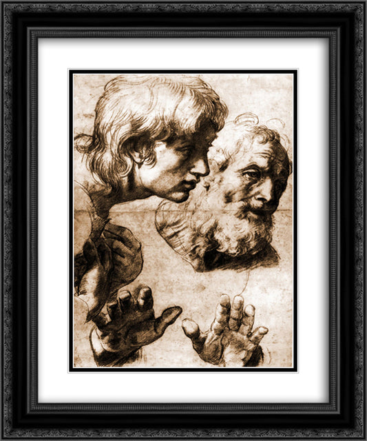 Studies for the Transfiguration 20x24 Black Ornate Wood Framed Art Print Poster with Double Matting by Raphael