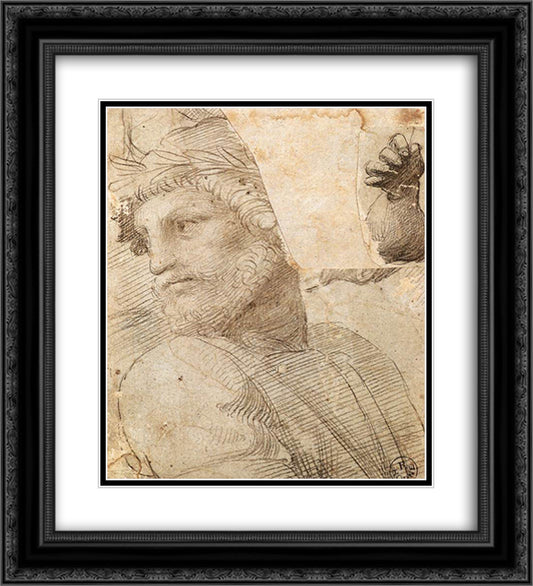 Study for the Head of a Poet 20x22 Black Ornate Wood Framed Art Print Poster with Double Matting by Raphael