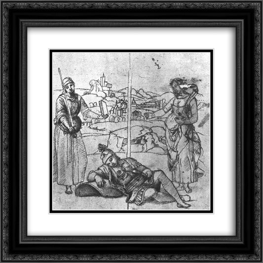 Study for 'The Knight's Dream' 20x20 Black Ornate Wood Framed Art Print Poster with Double Matting by Raphael