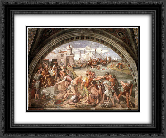 The Battle of Ostia 24x20 Black Ornate Wood Framed Art Print Poster with Double Matting by Raphael