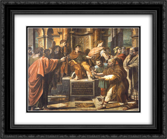 The Blinding of Elymas (cartoon for the Sistine Chapel) 24x20 Black Ornate Wood Framed Art Print Poster with Double Matting by Raphael