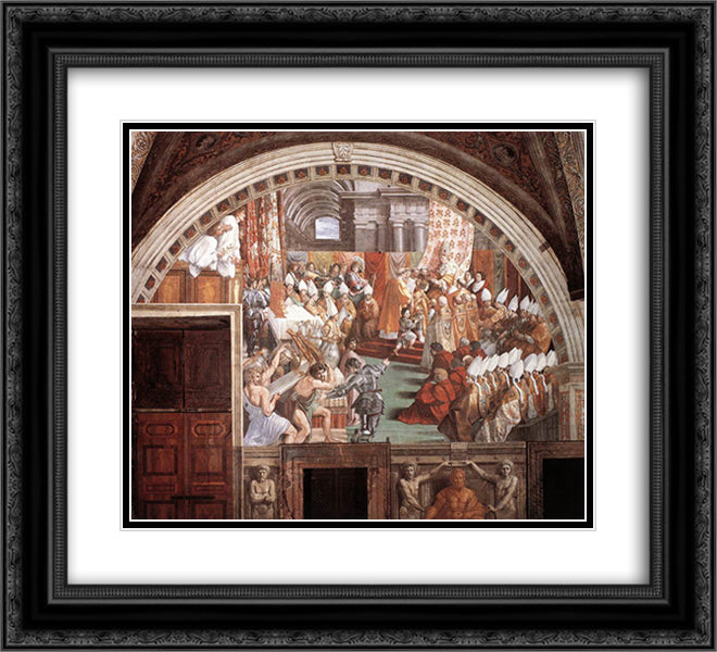 The Coronation of Charlemagne 22x20 Black Ornate Wood Framed Art Print Poster with Double Matting by Raphael