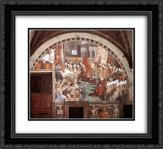 The Coronation of Charlemagne 22x20 Black Ornate Wood Framed Art Print Poster with Double Matting by Raphael