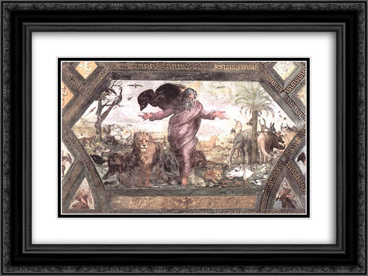 The Creation of the Animals 24x18 Black Ornate Wood Framed Art Print Poster with Double Matting by Raphael