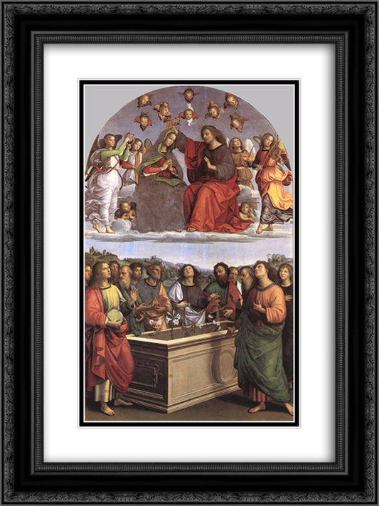 The Crowning of the Virgin 18x24 Black Ornate Wood Framed Art Print Poster with Double Matting by Raphael