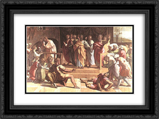 The Death of Ananias (cartoon for the Sistine Chapel) 24x18 Black Ornate Wood Framed Art Print Poster with Double Matting by Raphael