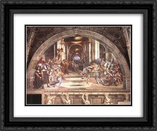 The Expulsion of Heliodorus from the Temple 24x20 Black Ornate Wood Framed Art Print Poster with Double Matting by Raphael