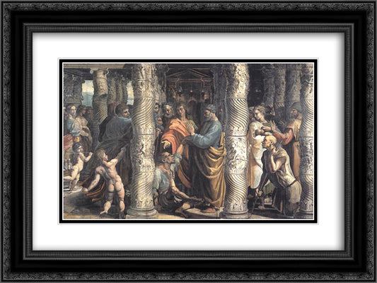 The Healing of the Lame Man (cartoon for the Sistine Chapel) 24x18 Black Ornate Wood Framed Art Print Poster with Double Matting by Raphael